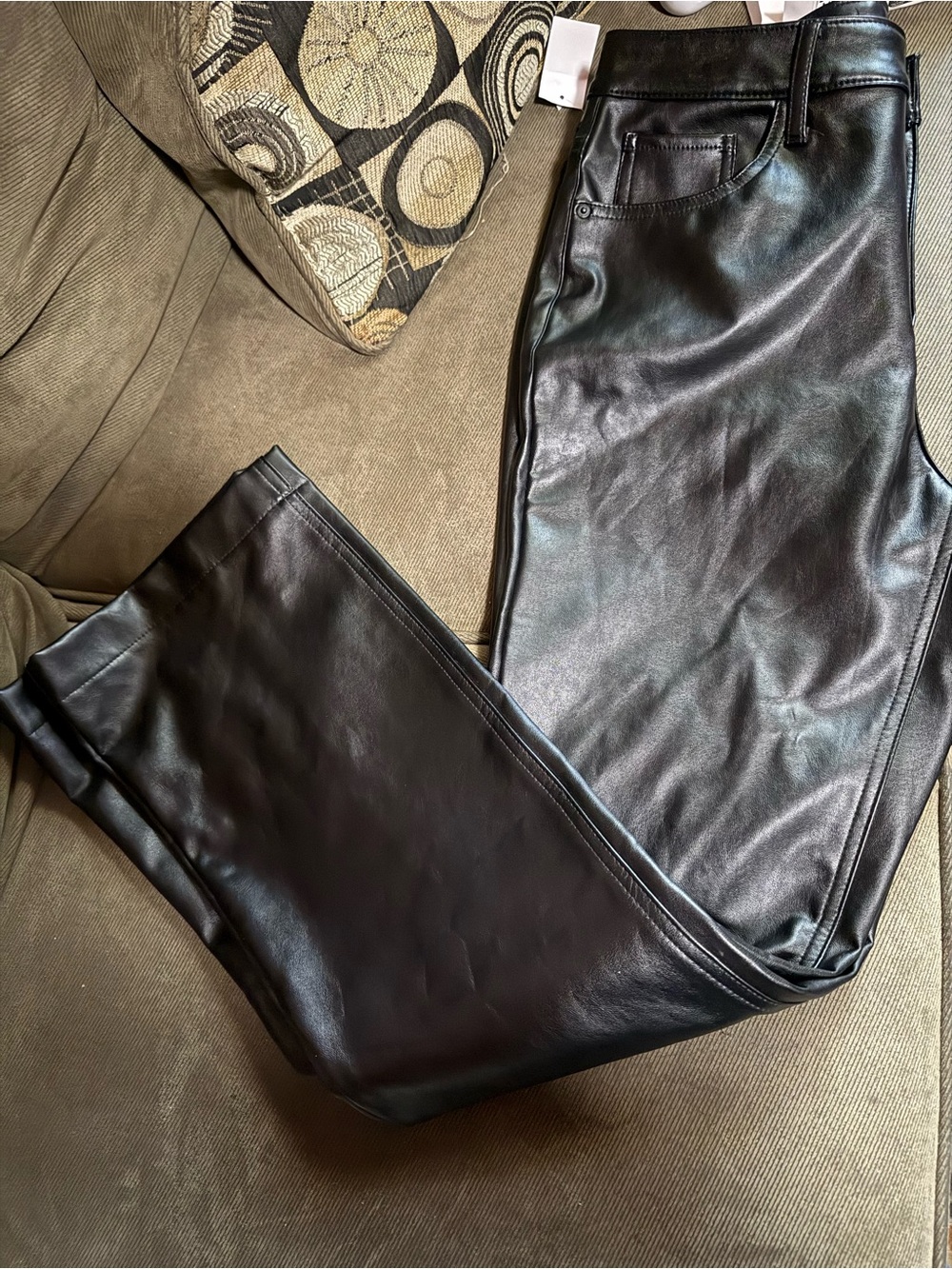 Straight Leg Faux Leather Pants - Black